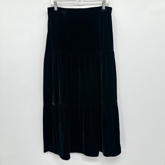 Liz Claiborne Dresses & Skirts - Vintage Liz Claiborne Black Velvet Maxi Skirt Size 12 Lined Tiered Romantic Silk
